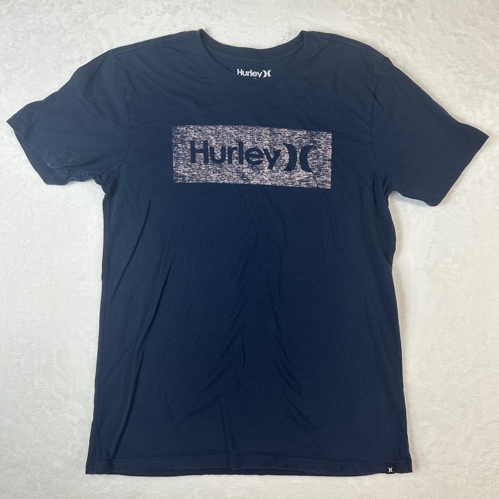Hurley Mens Graphic T-Shirt Navy Blue Logo Box Short Sleeve Cotton Size Medium